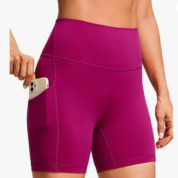 NWOT CRZ YOGA Womens Butterluxe Biker Shorts with Pockets 5" Magenta - Picture 1 of 5